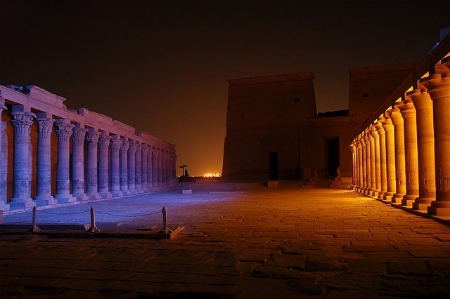 Exibição de som e luz no Templo de Philae.